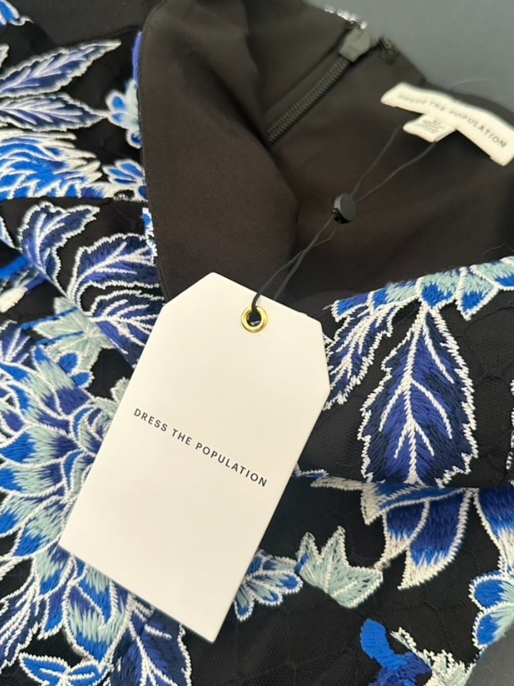 Dress the Population Nicole Black Blue Butterfly Floral Lace Dress Size M NEW - Picture 9 of 9